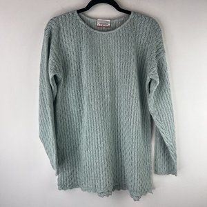 Forelli Womens Size Small Vintage Pull Over Open Knit Sweater Long Sleeve Green